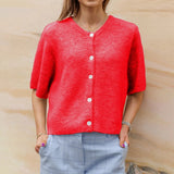 Button Up Short Sleeve Cardigan-Outfit
