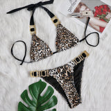 Fongt Swimsuit Female Ins Web Celebrity Wind Vacation Sexy Leopard Print Diamond Low Waist Gathered Split Body