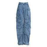 Fongt Wind Jeans Pants Women's Autumn 2024 New Lazy Cargo Pants Mop Straight Pocket Wide Leg Pants-Outfit
