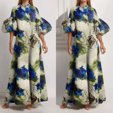 Fongt 2024 New Women's Wear Temperament Loose Printing And Painted Women's Large Swing Bubble Sleeve