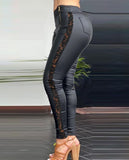 E-Commerce Wish Independent Station Women's Dress Lace Stitching Black Tight Trousers-Outfit