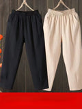 Fashion Woman Pants Casual Cotton Linen Harem Pants LOOSE Solid Ankle-Length Pants Elastic Waist Women's Summer