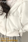 Up Hoodies Women Autumn Winter Solid Color Long Sleeve Crop Tops Oversized Sweatshirts Harajuku Korean Hooded Jackets