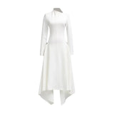 Fongt Summer New Long-Sleeved Dress High-End Irregular Lotus Side To Rectender A-Shaped