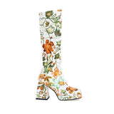 Colorful Floral Square Toe Boots-Outfit