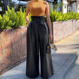 High Waist Leather Nightclub Metal Belt Wide