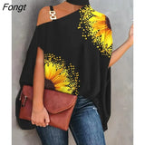 Print Chain Strap Cold Shoulder Women Blouse