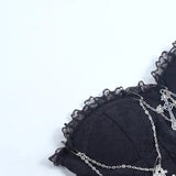Gothic Cross Chain Brace Strap Irregular Rose Textured Lace Skirt Hierarchical Halter Skirt-Outfit