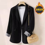 Fongt Autumn New Long Sleeve Large Size Black Small Suit Foreign Style Slim Suit Small Coat Female Tooling-Outfit