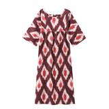 Fongt Summer New Half-Sleeved Print Loose Five-Sleeved Dress Casual Style Dress