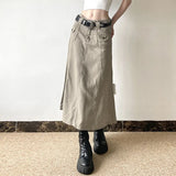 Fongt Style Tooling Metal Mou Nail Half Body Skirt Low Waist Simple Solid Color Base Versatile A-Line Skirt-Outfit
