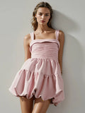 Fongt New Fashion Design Pendant Balloon Penetted Lotus Edge Slings Short Dress Dress