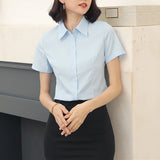 Fashion Woman Blouses 2022 V-neck Short Sleeve Solid Work Shirts Tops Pretty and Cheap Women's Blouse OL White Female