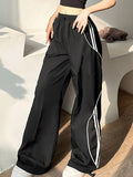 sport black baggy jogging pants with side piping