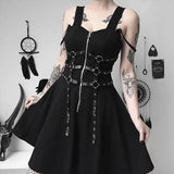 Dark women's dress eyelet web zipper harajuku mini dresses grunge Summer 2021 sleeveless backless a-line sexy punk