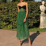 Fongt Women's Dress 2025 Sexy Sling Solid Color Lace Dress Embossed Small