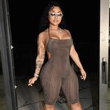 Sexy Halter Lace Up Backless Jumpsuits Women Skinny Shorts One Piece Rompers 2022 Spring Fall Harajuku Lolita Y2K