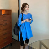 sale summer short-sleeved women t-shirts large size solid loose long tshirt pure Cotton Side split T shirt white tops