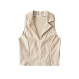 Trendy Women's Vest Fashion Temperament Solid Color Collar Sleeveless Lapel Retro Elastic Spicy Girl Navel Blouse-Outfit