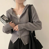 Vintage Knitted Hooded Zip Up Cardigan-Outfit
