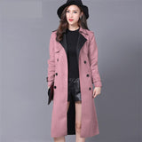 Buckskin Suede Trench Coats Women Spring Autumn Long Coat S-6XL Windbreaker Female Double-Breasted Trench