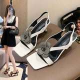 Fongt Water Drill Mountain Tea Flowers Loose With Exposed Toe High-Heeled Women's Fine Back Empty Sandals 2024 New