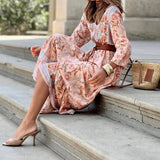 Fongt Spot 2024 Spring New Women's Fashion Bohemian Medium And Long Print Dress-Outfit