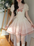 Sleeve Kawaii Lolita Mini Dress Women Pink Bow Princess Sweet Party Cute Dress A-Line Elegant Fairy Dress 2023 Spring