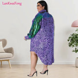 Party Fashion Women's Loose Shirt 5XL Long Sleeve Patchwork Sequin Leopard Pattern Nightclub Casual Dress-Outfit