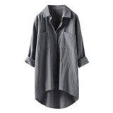 Fongt Women's Clothing 2025 Spring And Autumn Casual Style Pure Shirt Women Loose Cotton T-Shirt Double Pocket Long-Sleeved