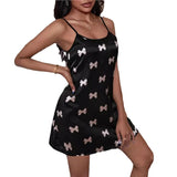 Lady Ice Silk Suspender Sleeping Skirt, Sexy Back Pajamas, Thin Breathable Print Halter Skirt-Outfit