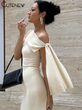 Incline Should Dress Women Classic Solid Ribbons Asymmetrical Sleeveless Sheath Vestidos Basic Concise Street Party Robe-Outfit