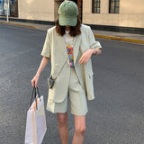 Loose 2 Piece Women Short Set With Blazer Summer 2023 Thin Short-sleeved Blazers + Shorts Casual Office Ladies
