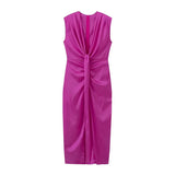 Fongt Spring/Summer Women's Temperament Elegant Sexy Pure Color High-Waist V-Neck Sleeveless Dress
