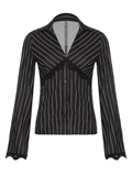 Lace Paneled Long Sleeve Striped Blouse-Outfit