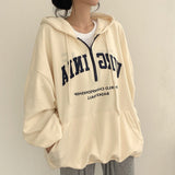 Vintage Letter Print Pullover Zipper Hoodie-Outfit