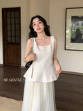 Fongt Xixi 2025 Summer New Korean Version Of The Temperament Lotus Leaf Side Simple Sleeveless Vest Women's Top 82359