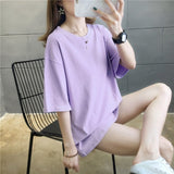 Summer Women T Shirt harajuku solid T-shirts students korean Casual loose Short Sleeve pink white Tops 90s Female Tee