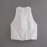 Summer Style Hollowed-Out Embroidered Sleeveless Blouse Loose Waist Embroidered Flute Skirt Suit-Outfit