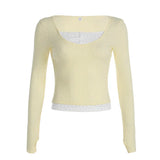 Solid Color Fake Two Piece Long Sleeve Tee-Outfit