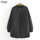 Women Autumn and Winter Loose Casual Women's Cotton Clothes Round Neck Zipper Solid Color Warm Coat Winter Jacket
