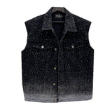 Fongt Fashion Hot Full Of Star Denim Vest Coat Men's Fried Street Loose Sleeveless Vest Horse Clip Tide