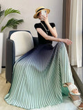 Gradient Pleated Long Skirt-Outfit