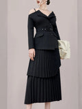 Fongt Version Of Temperament Two Sets Of 2025 Autumn New Sling Belt Belt Coat High Waist Pressure Skirt Dress Suit Female Tide