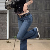 Rise Flare Jeans Women Distressed Denim Trousers Bootcut Y2k Pants Gothic Grunge 2000s Style Streetwear Sexy Vintage