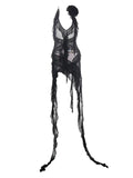 Black Mesh Fringe Ruffle Open Back Midi Dress-Outfit
