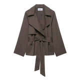 Fongt Women's Clothing Explosion Fashion Long-Sleeved Waist Short Wind Coat