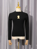 Fongt High-End Blouse In Autumn 2025 New Temperament Collar Metal Decorative Long-Sleeved Knitted Shirt Woman