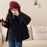 2024 Winter New Korean Version Sweet Shawl Small Down Jacket Female Thick Bread Clothing White Duck Down Coat Tide-Outfit