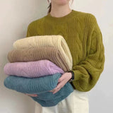 Fongt Winter New Design Sense Small Soft Waxy Twist Knit Bottom Shirt Loose Lantern Sleeve Korean Version Sweater Female-Outfit